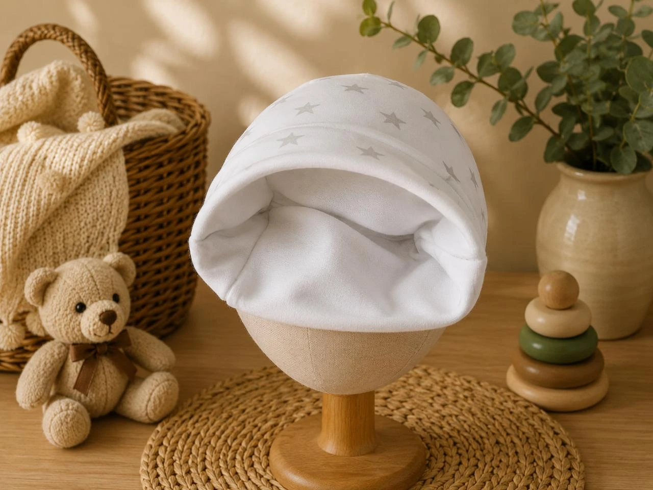 Bonnet bébé 9 mois avec étoile couleur gris blanc neuf – photo 2